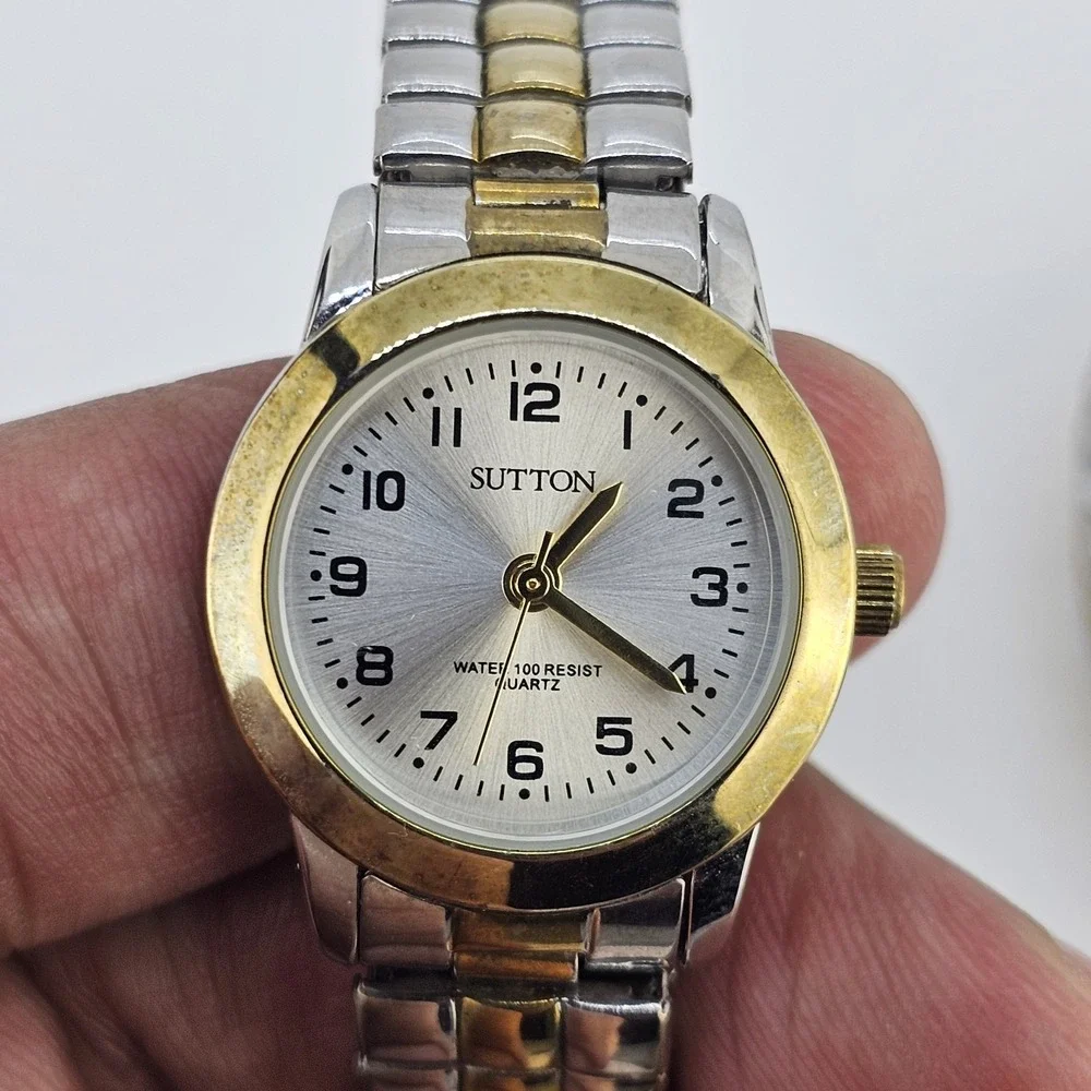 2X Women's Watches 24-25MM Gray Black Dial Two‎ Tone Bracelet 6.25